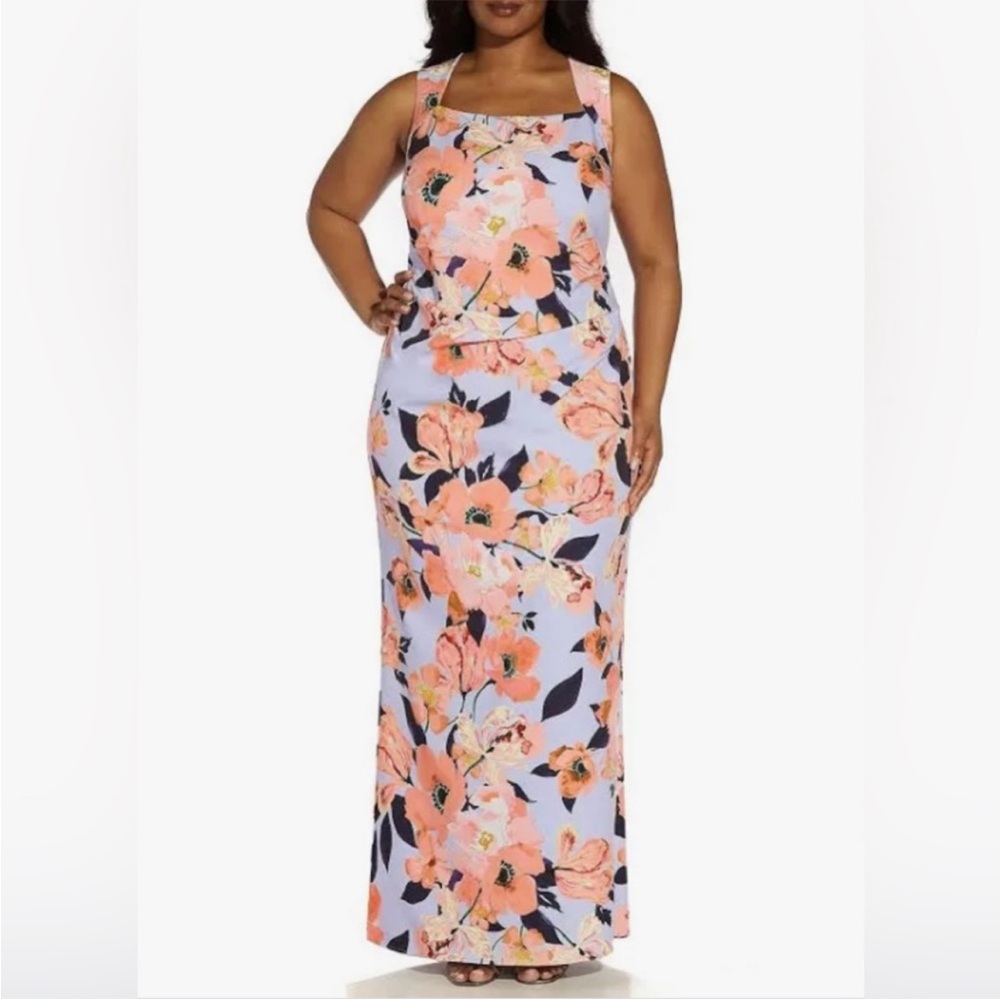 Adrianna Papell Peach and Lavender Floral Maxi Dress
